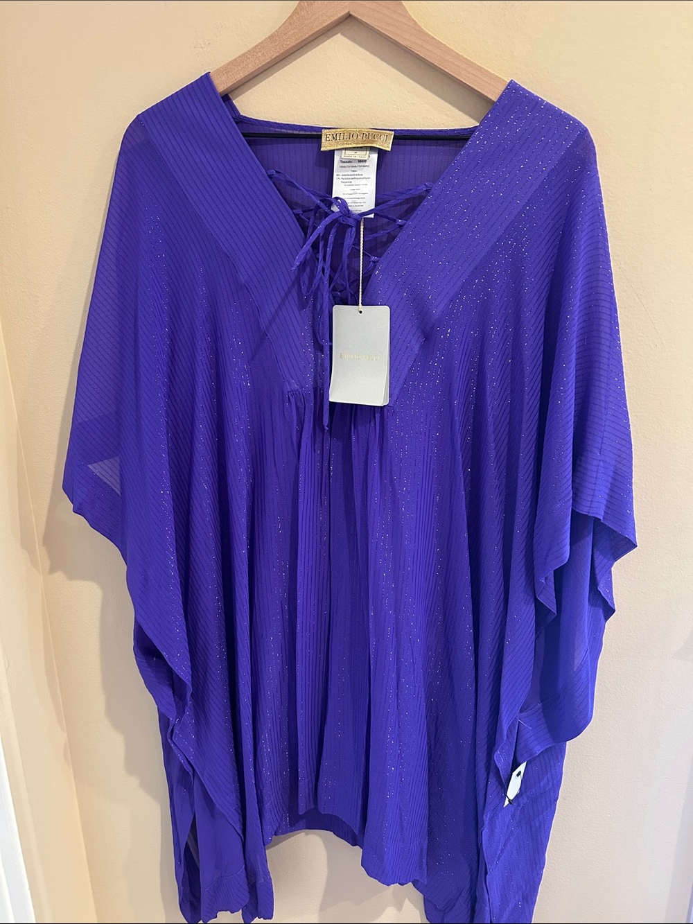 Emilio Pucci NWT Purple Metallic Silk Pleated Kaftan Tunic It 42
